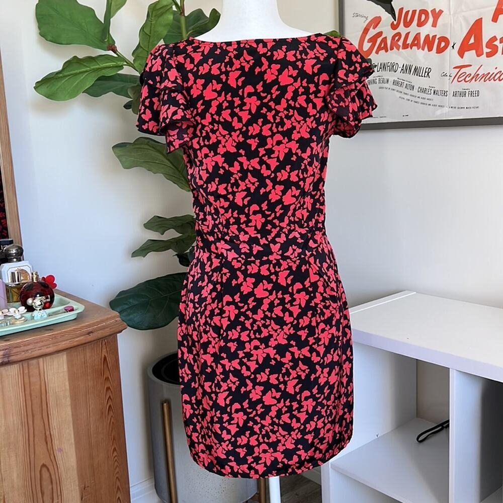 Vero Moda Black & Red Butterfly Print Dress - Size 36 (US 4) - Picture 4 of 9